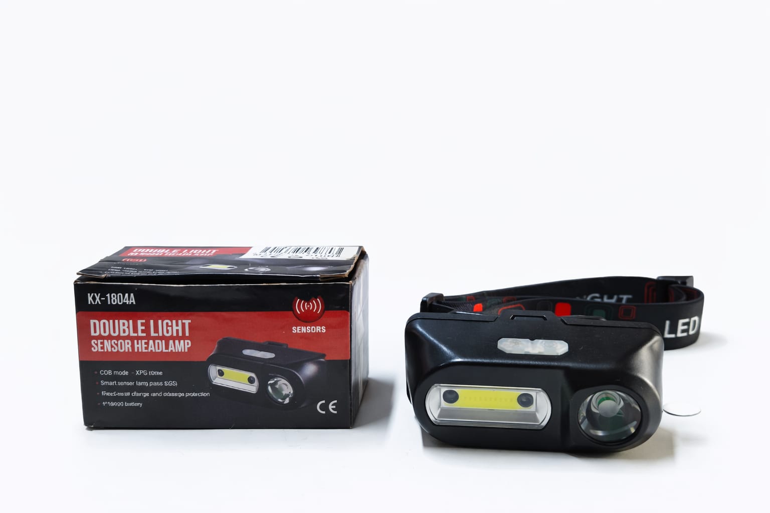 Sensor-LED-Stirnlampe mit COB-Licht und Spot-Strahler